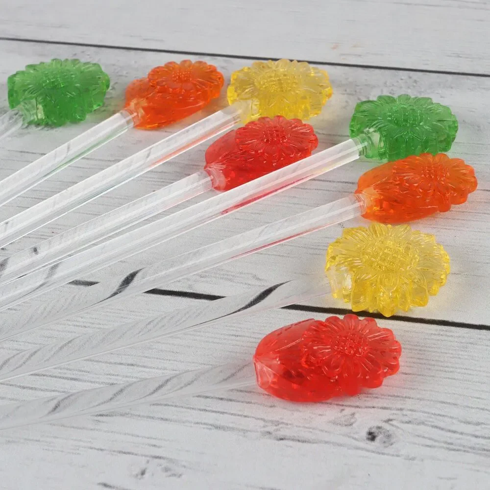 Vintage 1960s Lucite Flower Swizzle Sticks Set, Retro Cocktail Stirrers, Barware